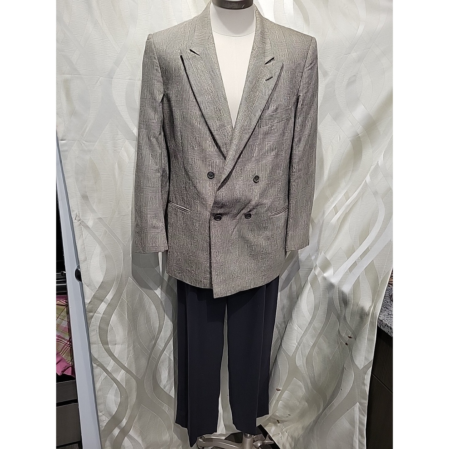 Giorgio Armani Mani Grey Vintage 80s Silk Blend Double Breasted Knit 2 Pc Suit